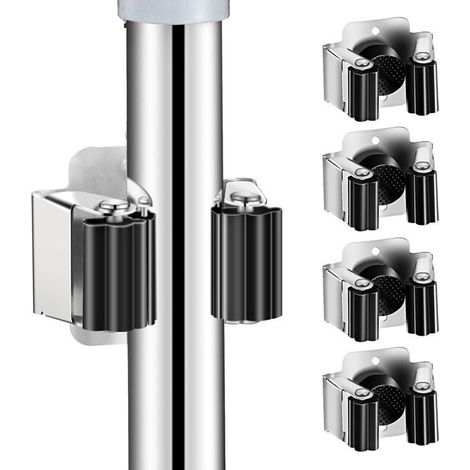 Lot de 4 Porte-Balai Muraux sans Perçage, Support Murale pour Serpillère, Porte-Balai en Acier Inoxydable avec Vis, Supp... (1/5)