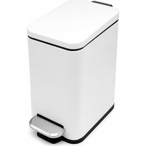 Poubelle de Salle de Bain à Pédale 3L Blanc Couvercle à pédale, Design carré (1/4)