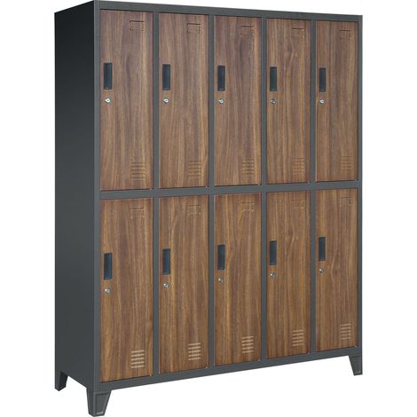 Armoire pour vêtements de travail, 10 portes BARTEK, 1360 x 1720 x 450 mm, Eco Design: amthracite/ noyer