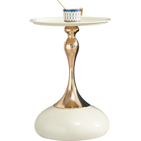 Table d'appoint ronde 38 cm en acier carbone, blanc et doré, pour salon, chambre ou balcon, petite table basse élégante et gain de place moderne CHICFURN (1/5)