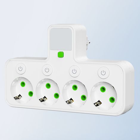 Multiprise 4 prises — Prises à interrupteur individuel + Veilleuse à lumière douce — Adaptateur secteur — Blanc (1/2)