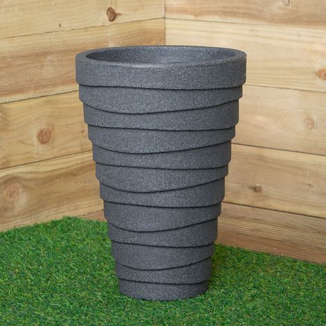 33cm x 48cm Large Plastic Trojan Garden Plant Pot in Dark Grey (1/5)