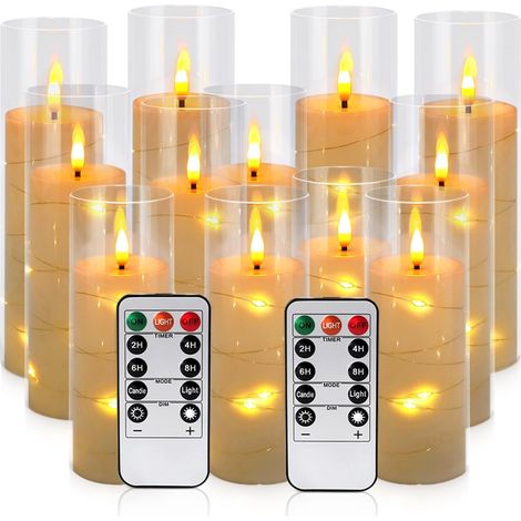 Lot de 12 bougies sans flamme en acrylique, avec guirlande d'étoiles intégrée, bougies piliers LED à piles avec télécommande et minuterie, idéales pour la décoration intérieure/extérieure, les mariage (1/5)