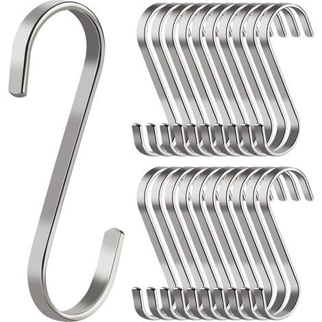 Crochets en S Robustes,20 Crochets de Suspension Plats en Forme de S en Acier Inoxydable Multifonction pour Suspendre Ustensiles de Cuisine,Vêtements,Outils de Jardin,Charge Maximale 10kg,Argent (1/5)