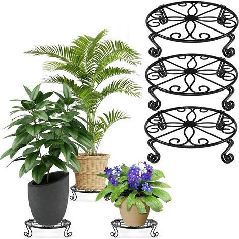 Support de Porte plantes métal pour intérieur/extérieur. Support de plantes à angle bas. Porte plantes pour la décoration de la maison. Etagère d'exposition de pots de fleurs. Noir (3 packs) (1/5)