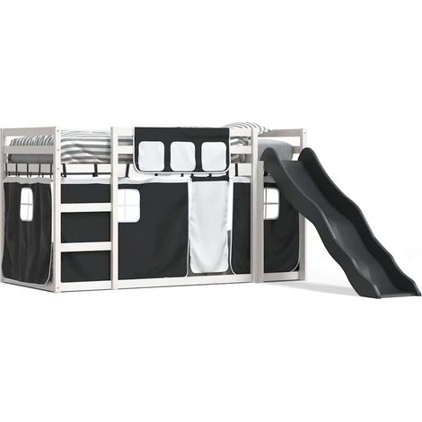 Maison Exclusive - Letto a Castello con Scivolo e Tende Bianco e Nero 90x200 cm