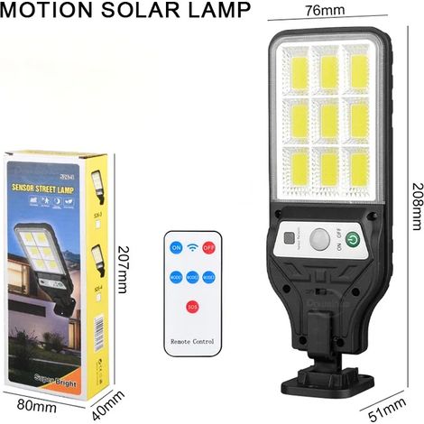 (1 PC-200 COB) Lampe solaire LED extérieure étanche 350 000 lm, applique murale solaire ultra-lumineuse avec détecteur de mouvement et télécommande pour éclairage de jardin et de rue. (1/5)