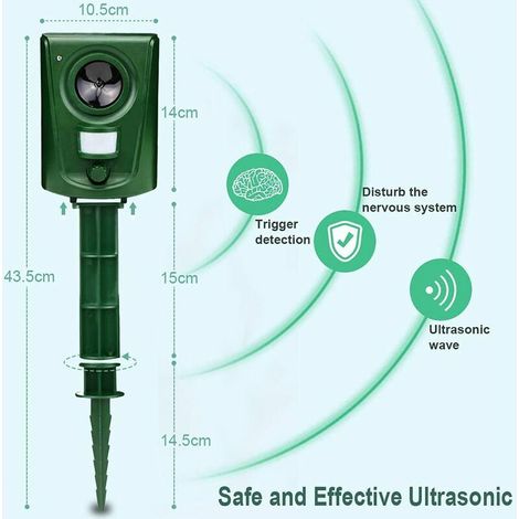 Repellente per gatti ad ultrasuoni per giardini, repellente per uccelli, repellente per gatti, repellente per cani, repellente per animali, a batteria, impermeabile, sensibilità regolabile, sensore at (1/4)