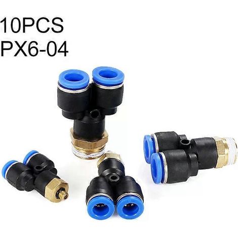 Raccord rapide pneumatique PX6-04, lot de 10, té en Y en plastique, filetage mâle (1/5)