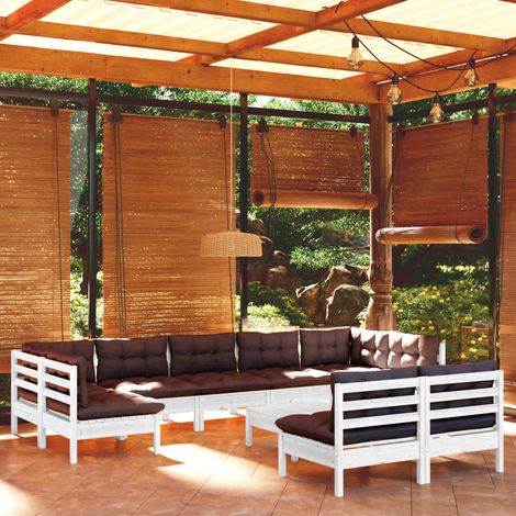10-tlg. Garten-Lounge-Set mit Kissen Weiß Kiefer Massivholz vidaXL (1/5)