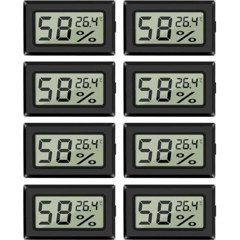 Lot de 8 mini-hygromètres thermomètres Moniteur de jauge d'humidité intérieur numérique avec capteur de température pour voitures à effet de serre, bureau à domicile, Celsius (° C)