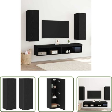 vidaXL Meuble tv mural - Meuble TV mural 2 pcs Chêne noir 30,5 x 30 x 90 cm (1/5)