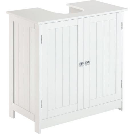 lavabo de salle de bain à deux portes avec étagères intérieures réglables en hauteur dimensions : 60 x 30 x 60 centimètres de couleur blanche