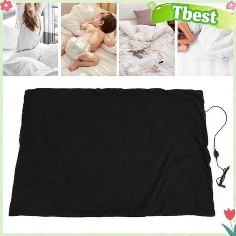 Tbest Couverture électrique Couverture chauffante électrique 12V, en coton doux, pour garder au chaud au linge edredon Noire (1/5)