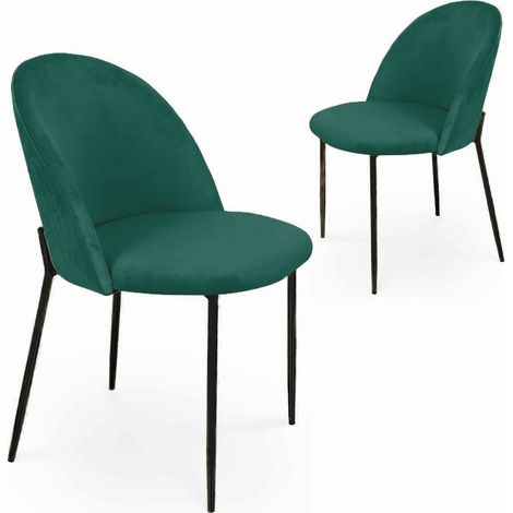 Lot de 2 chaises design en velours vert pieds noirs ARABEL (1/5)