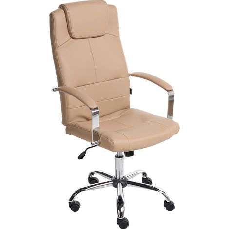 Silla de oficina clásica ejecutiva con respaldo alto tapizada en piel sintética giratoria ajustable beige arena Winner (1/5)