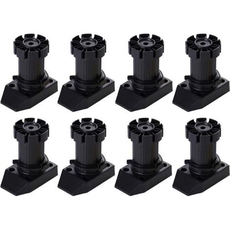 Set di 8 piedi per armadio, altezza regolabile da 50 a 70 mm, piedini regolabili in plastica, per armadi da cucina e bagno, nero (1/4)