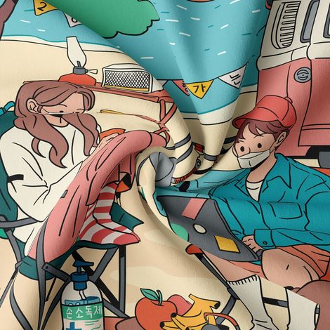 Camping-Hintergrund im Instagram-Stil, Wandbehang fürs Camping, ästhetischer Dekostoff für den Außenbereich, Camping 1 130x150cm (optionaler Knopf für kurze Haare) (1/4)