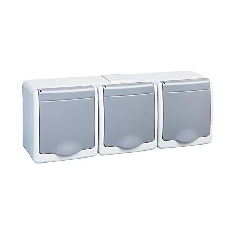 Multiprise 3 prises IP44 16 A/250 V Schuko Montage en saillie pour pièces humides Gris (1/3)