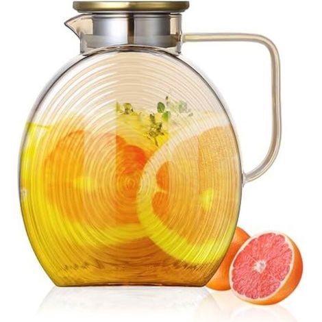 Carafe à eau en verre borosilicate de 2,5 litres avec couvercle, carafe en verre avec infuseur à fruits, pichet pour eau chaude/froide, thé glacé, carafe à eau de 2,2 litres, pichet pour thé glacé mai (1/5)