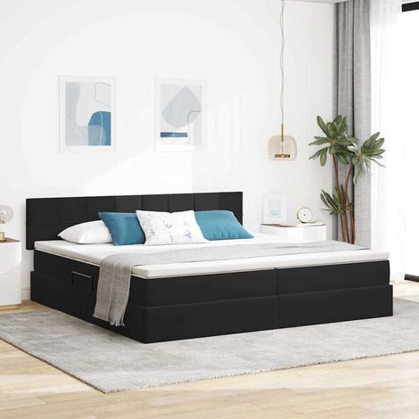Bett mit Stauraum und LED mit LED Schwarz 200 x 200 cm Samt (1/5)