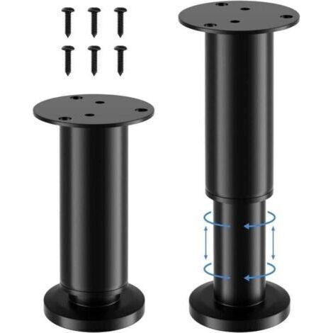 4 pièces Pied de Meuble,Pieds de Meuble Reglable Acier Inoxydable,Pied Meuble Salle de Bain Bureau Meuble Cuisine,Hauteur Réglable 12 à 18 cm,16 Vis Acier Inoxydable Noir (1/4)