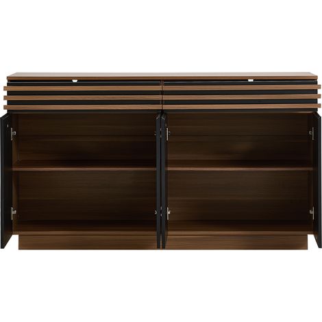 Buffet moderne 150 x 40 x 85 cm en MDF effet bois marron et noir, 2 tiroirs et 4 portes (1/5)