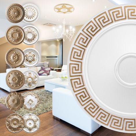 Marbet Design Stuckrosette aus EPS Styropor, gold - Deckenrosette Stuck Wanddeko Wohnzimmer: R-30 - Ø 60cm, gold