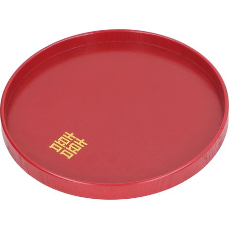 Plateau de service en bois rond rouge, forme M, décoratif, idéal pour les fruits et les amuse-gueules. Parfait pour le salon, la table basse ou le plan de travail de la cuisine. (1/5)