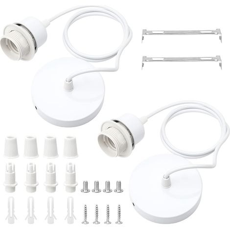 Lot de 2 Suspension E27, Câble 100 cm, Douille PVC, Plaque 10x2 cm, Cuisine Salon (1/5)