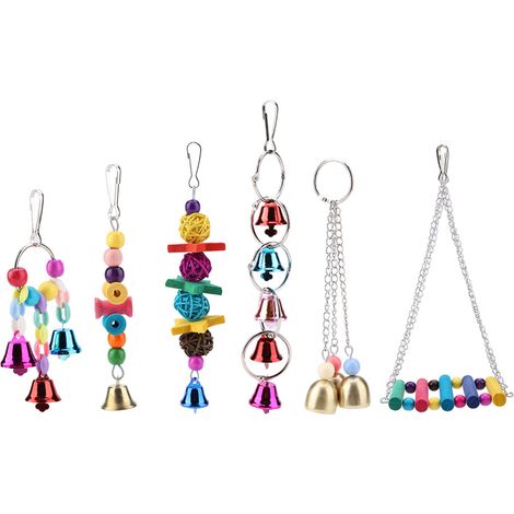 GARRYFIZH 6 pièces/ensemble coloré en bois et en métal oiseau de compagnie balanoire jouet cloches perroquet Cage suspendus balanoire jouets
