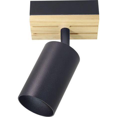 Faretto Waikato 1xGU10 nero/legno orientabile 16,5x10x5,5 cm
