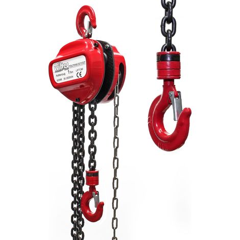 Wiltec – Palan à chaîne 1 t – Longueur chaîne 3 m – Hauteur levage 2,5 m – Acier – Crochet pivotant pour contrôle sécurisé – Transmission de force optimisée