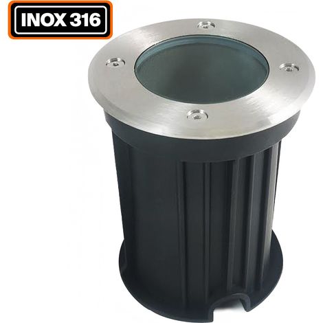 Europalamp – Spot encastrable extérieur sol rond inox 316 IP65 – Étanche pour béton et bois – Culot GU10 – Dimensions 100mm trou de perçage