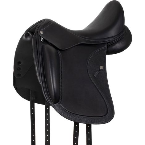 17", Nero: Sella Acavallo da dressage Armonia con cuscini in lana e arcione in carbonio