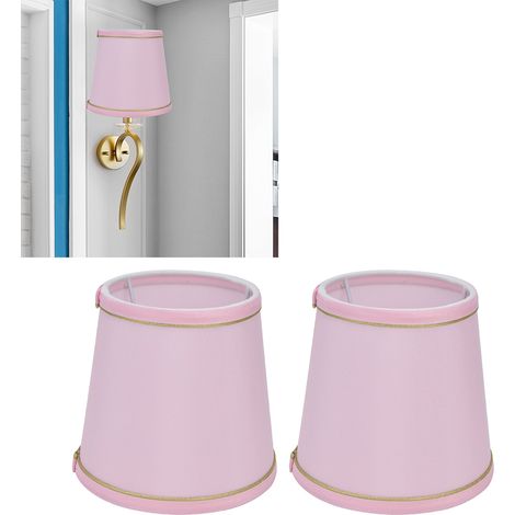 Abat-jour en tissu, style minimaliste européen, bordure rose et or, convient aux lampes à culot à vis E14, aux lampadaires, aux lampes de table, aux suspensions et aux appliques murales. (1/5)