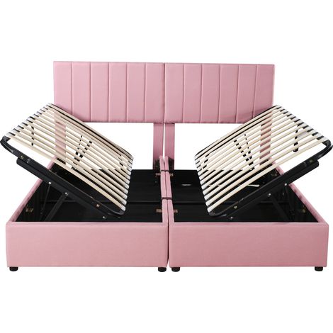 Letto contenitore matrimoniale, vano e testiera regolabile, 180×200 cm e 2×90×200 cm, senza materasso, rosa (1/4)