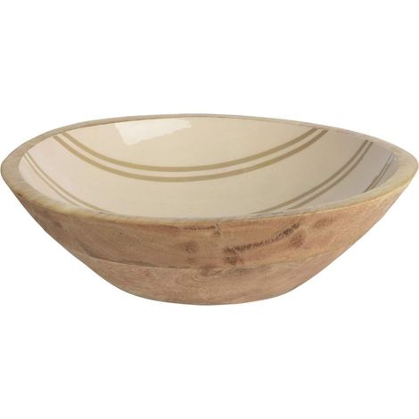 Kaemingk Holz-Schale Beigegrün mit Streifen Ø 24 cm Höhe 6,5 cm - Mangoholz (1/2)