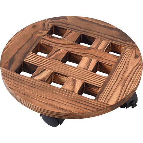 Plateau de fleurs mobile en bois de 25CM, base de plateau de pot de fleur, plateau mobile à roue universelle, 4 roues, dont 2 roues de frein (1/4)