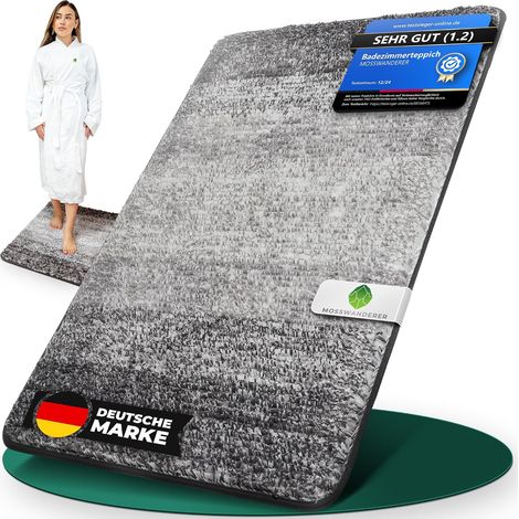 Tapis de bain [60 x 90] antidérapant - Tapis de bain de luxe grand et lavable  Tapis de bain de qualité supérieure pour salle de bain, douche et plus  Minimaliste et moderne en noir (1/5)