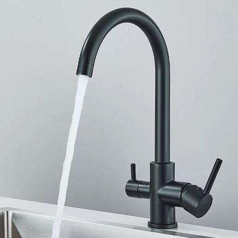 Robinet Cuisine 3 voies Chrom¨ Pivotant ¨¤ 360¡ã, Mitigeur d'Evier Filtre ¨¤ Eau en Laiton, Robinet de Cuisine avec Sortie Eau Filtr¨e pour Eau Potable,Noir (1/5)