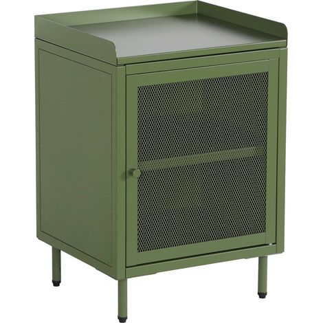 Industrial green metal bedside table with 1 mesh door, 40 x 37 x 58,5 cm - Ohio