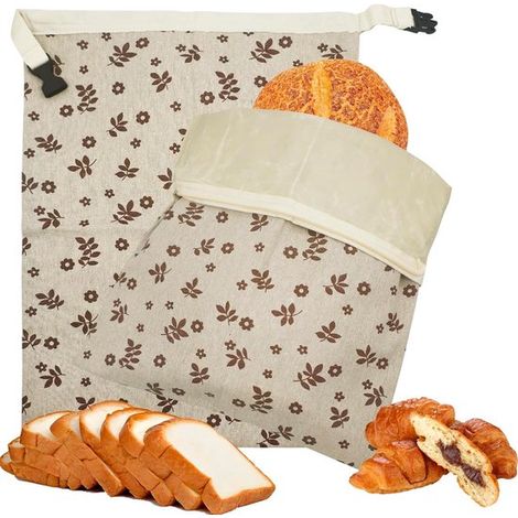 Borsa in lino 40 × 31 cm con cerniera e fibbia, sacchetto per il pane in cera d'api, sacchetto per alimenti, sacchetto per congelatore, sacchetto con coulisse (1/5)