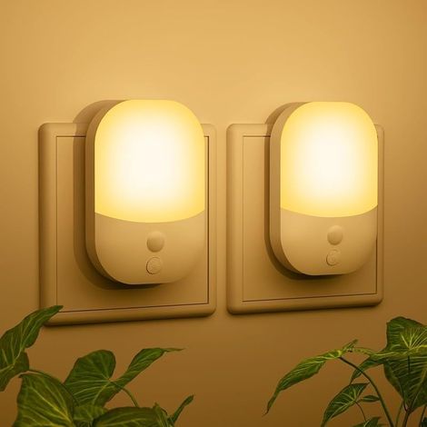 2 Stück Nachtlicht Steckdose mit Dämmerungssensor, 5 Einstellbare Helligkeitsstufen, ON/OFF/AUTO Modi, 3000K WarmWeiß Nachtlicht für Flure, Treppen, Schlafzimmer, Küchen, Badezimmer, Wohnzimmer, 0.3W (1/5)