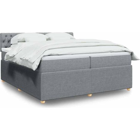 Cama box spring con colchón tela gris claro 200x200 cm (1/5)