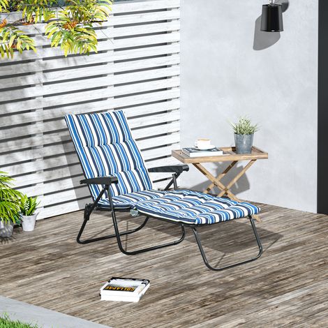 Lettino prendisole pieghevole Outsunny, sedia a sdraio reclinabile a 6 posizioni, massimo comfort con materasso e braccioli in acciaio, poliestere multicolore