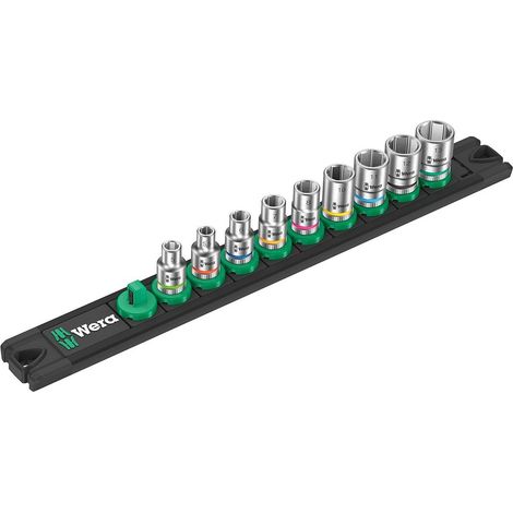 Set de 9 llaves de vaso Zyklop 1/4" WERA Nuss-Magnetleiste A 4 (1/2)