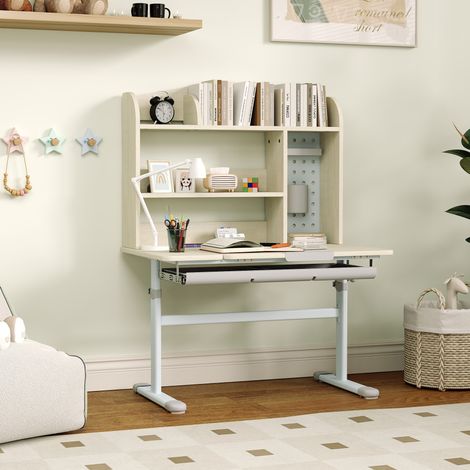Bureau enfant réglable avec plateau inclinable, étagère, tiroir et panneau perforé, 80×51×130,5 cm (1/5)