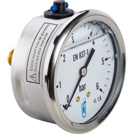 Ölbadmanometer Edelstahl - Axialanschluss 8x13 - Zifferblatt Ø63mm 0 bis 6 bar