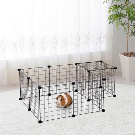 Parque para pequeños animales 106x73x36 cm de metal negro, modular para espacios pequeños - MEUBLIV (1/5)